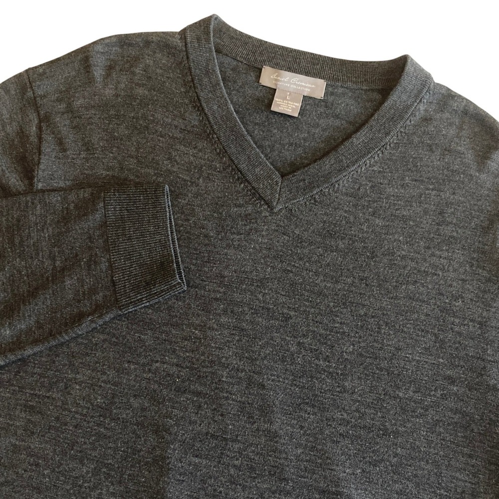 Daniel Cremieux Signature Collection Mens L Extra Fine Merino Wool Gray V-Neck